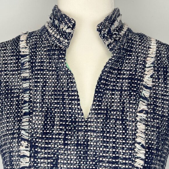 Sail to Sable STS Womens Tweed Fringe Dress Blue White Short Sleeve size 2 - Picture 4 of 12
